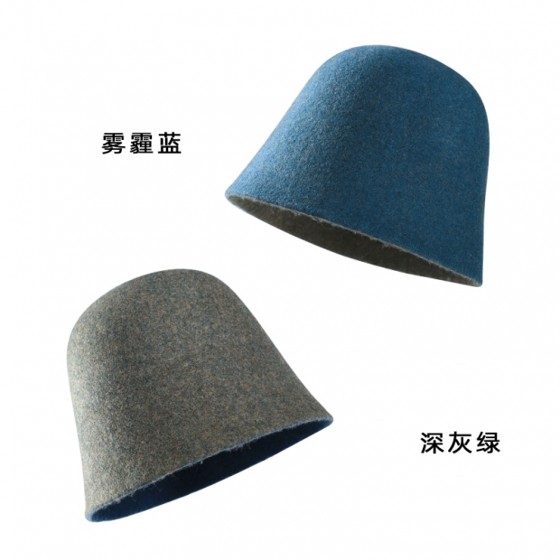 撞色羊毛混紡保暖漁夫帽 孔雀藍
