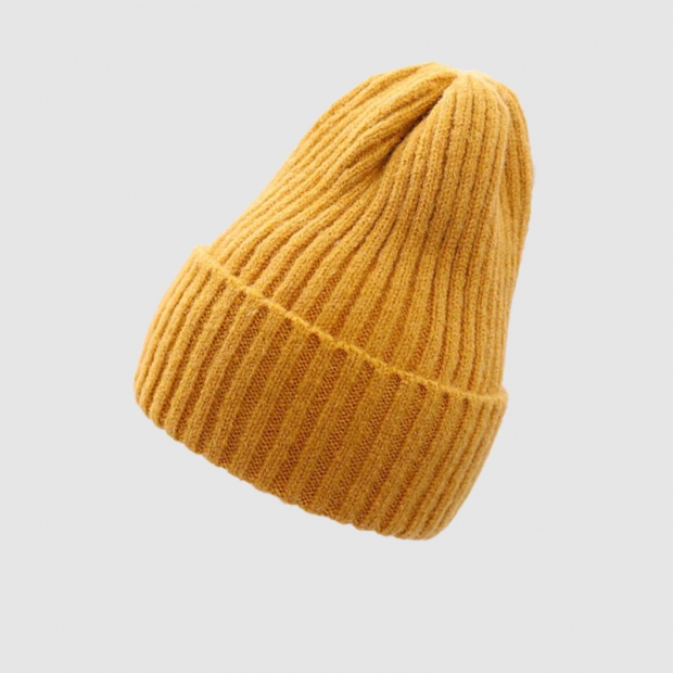 秋冬女款加厚針織毛線帽-芥末黃